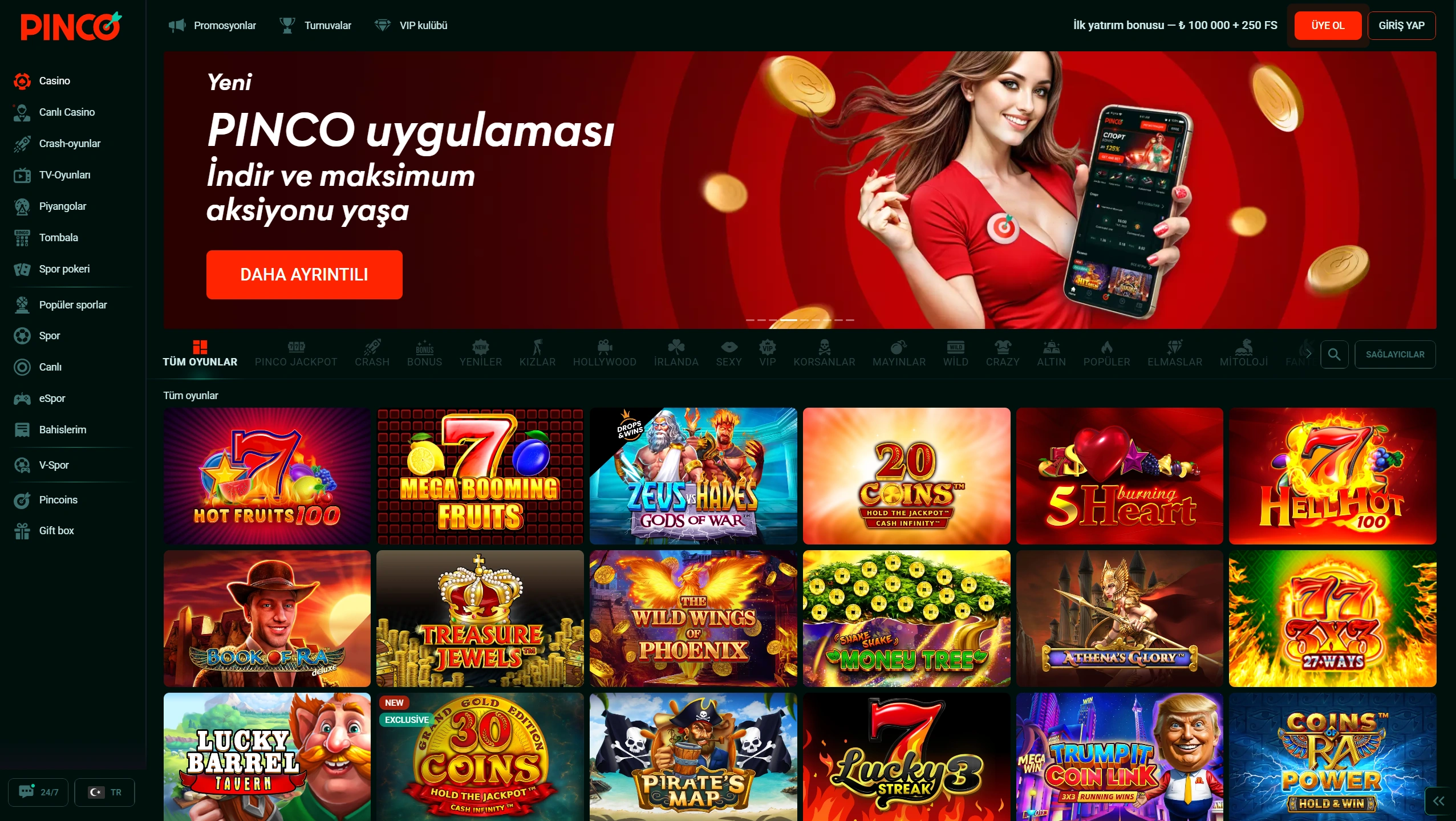 Mobil Pinco casino sitesi